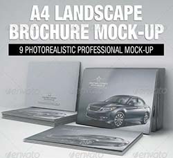 逼真的产品手册展示模型：A4 Landscape Brochure Mock-up